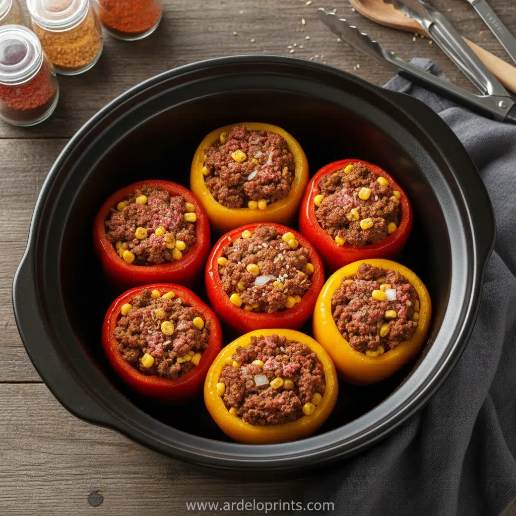 Slow Cooker Stuffed Bell Peppers Recipe - cooking process