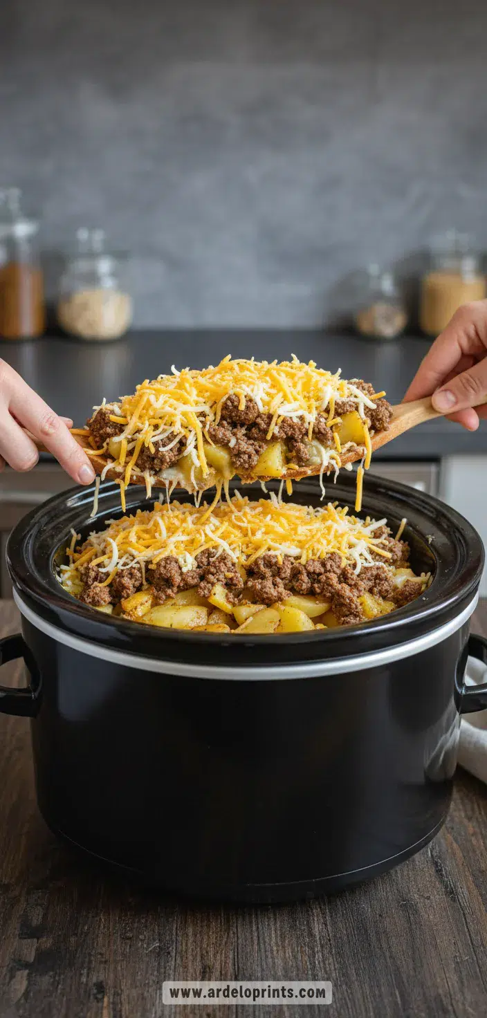 Slow Cooker Cowboy Potato Casserole Recipe - cooking process