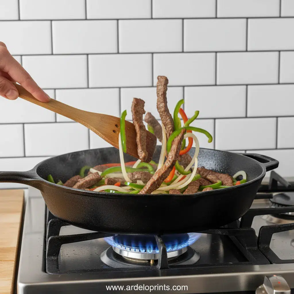Crockpot Cheesesteak Potato Casserole - cooking process