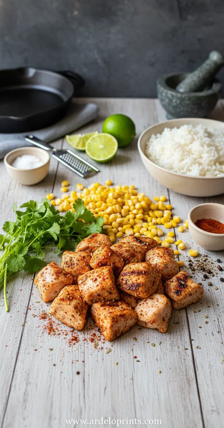 Street Corn Chicken Rice Bowl Recipe - ingredients preparation