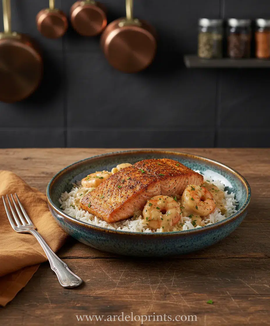 Cajun Creamy Salmon and Shrimp Recipe - final presentation