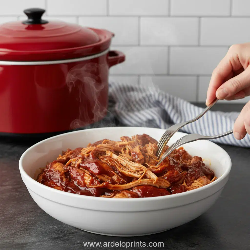 Crockpot BBQ Chicken: Easy Pulled Recipe - cooking process