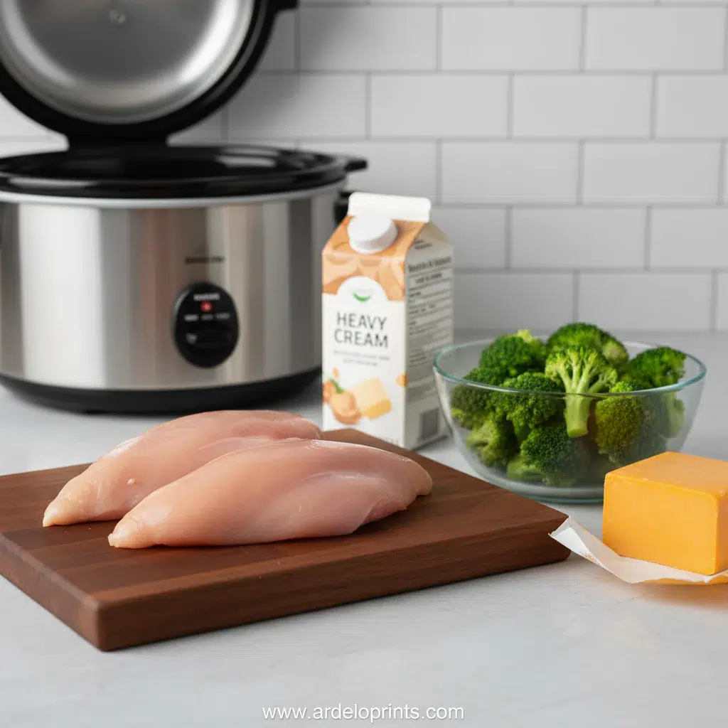 Crockpot Broccoli Cheddar Chicken: Creamy & Cozy - ingredients preparation
