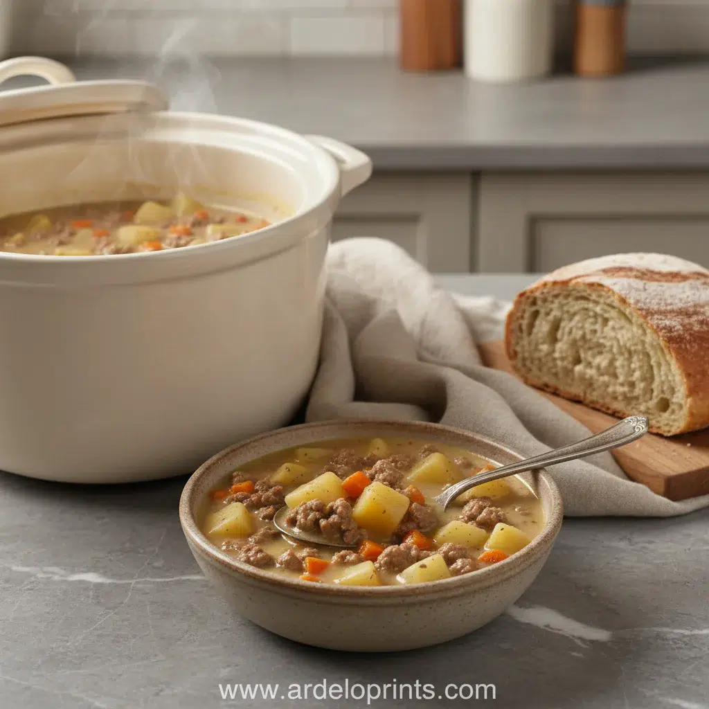 Crockpot Creamy Potato Hamburger Soup: Easy Recipe - final presentation