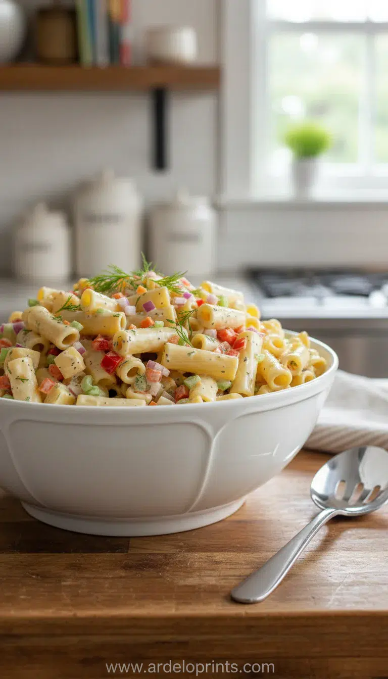 Cheddar Sour Cream Macaroni Salad Recipe - final presentation