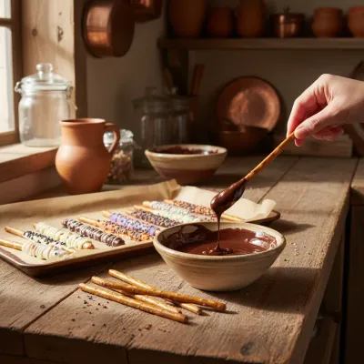 Halloween Chocolate Covered Pretzels - cooking process