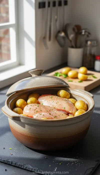 Garlic Chicken & Potatoes: Easy Crockpot Recipe - cooking process