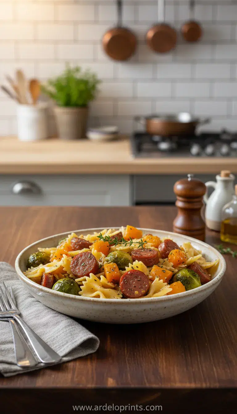 Autumn Beef Sausage Pasta Squash: Easy Recipe - final presentation
