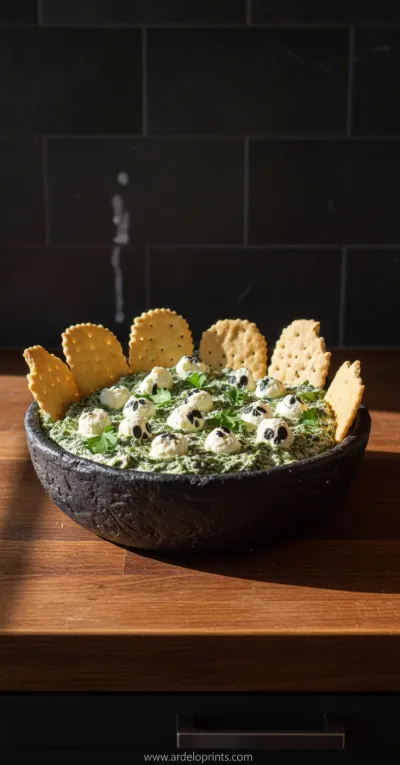 Spooky Graveyard Spinach Dip: Halloween Treat - ready to serve