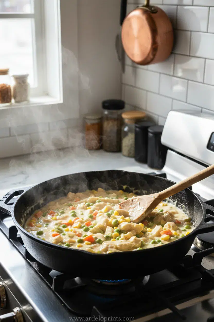 Chicken Pot Pie Casserole with Biscuits - cooking process