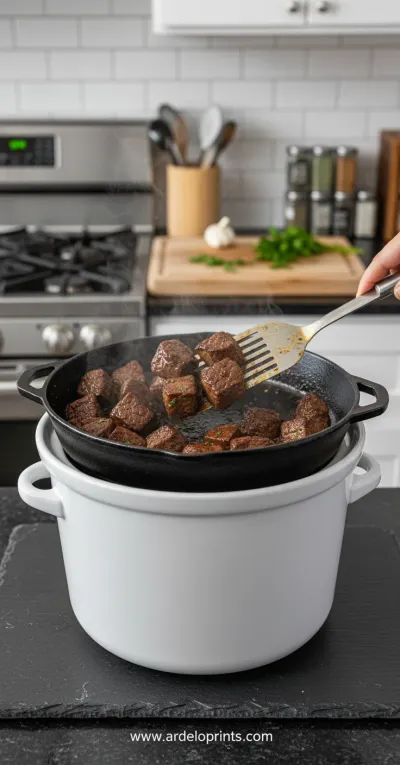 Crockpot Steak Bites: Easy & Flavorful Recipe - cooking process