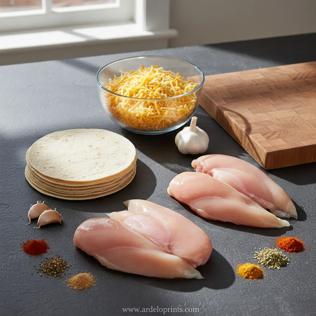 Cheesy Garlic Chicken Wraps Recipe - ingredients preparation