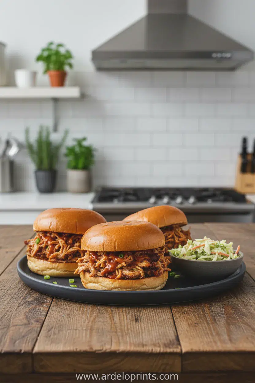 Easy Summer Slow Cooker BBQ Pulled Chicken - final presentation