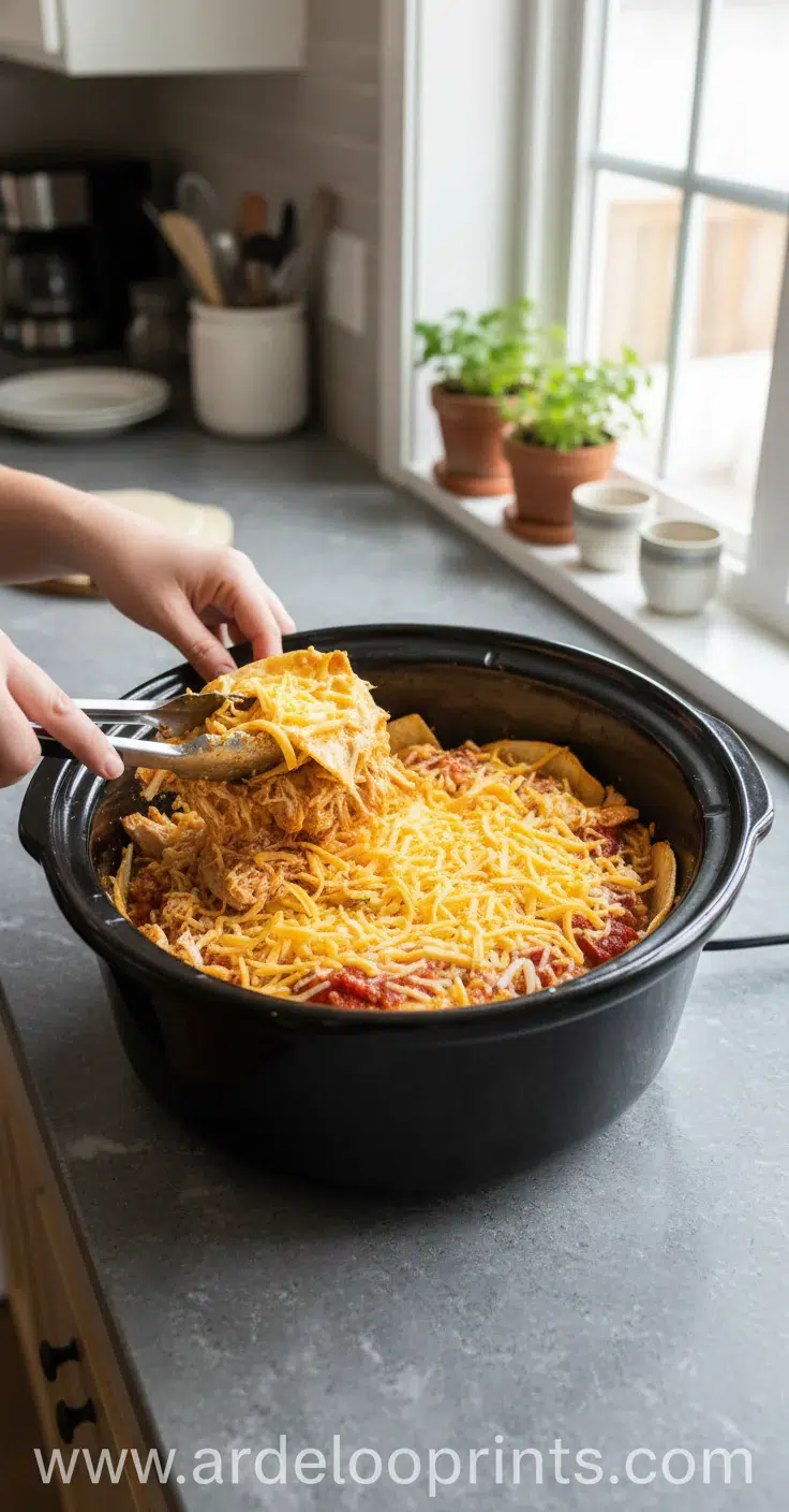 Crockpot Chicken Enchilada Casserole Recipe - cooking process