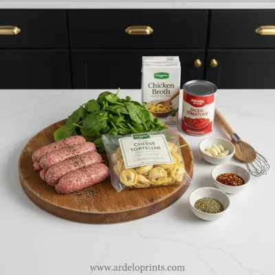 Crockpot Tortellini Soup with Beef Sausage - ingredients preparation