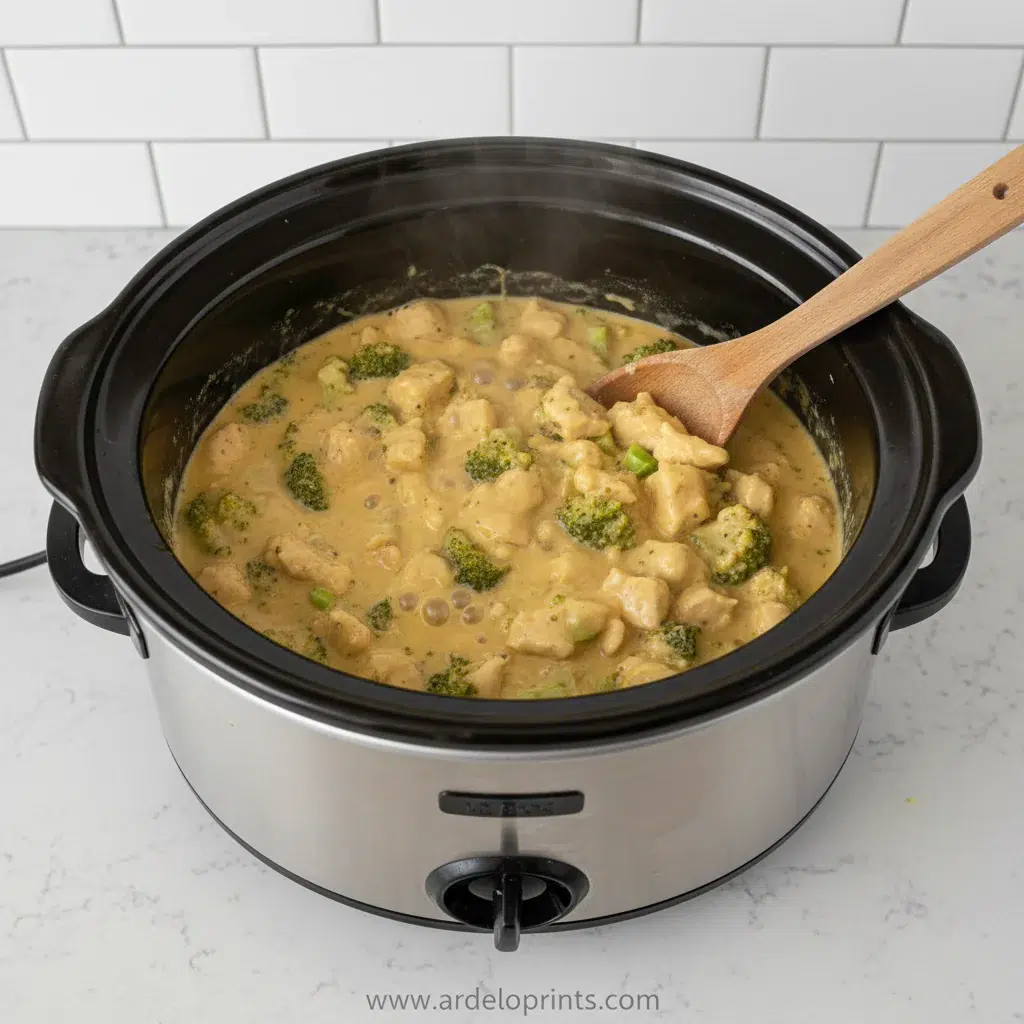 Crockpot Broccoli Cheddar Chicken: Creamy & Cozy - cooking process