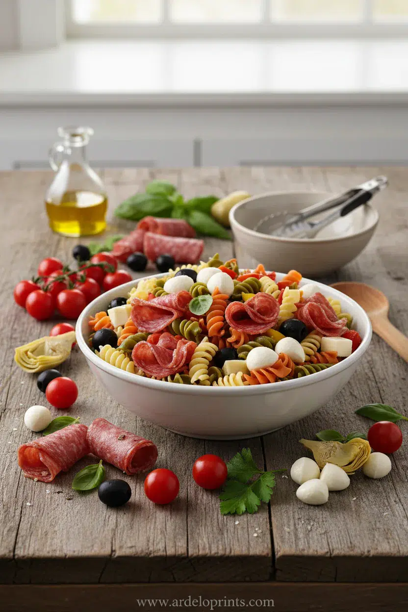 Antipasto Pasta Salad: Rainbow Recipe - ingredients preparation
