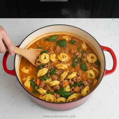 Crockpot Tortellini Soup with Beef Sausage - cooking process