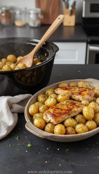 Garlic Chicken & Potatoes: Easy Crockpot Recipe - ready to serve