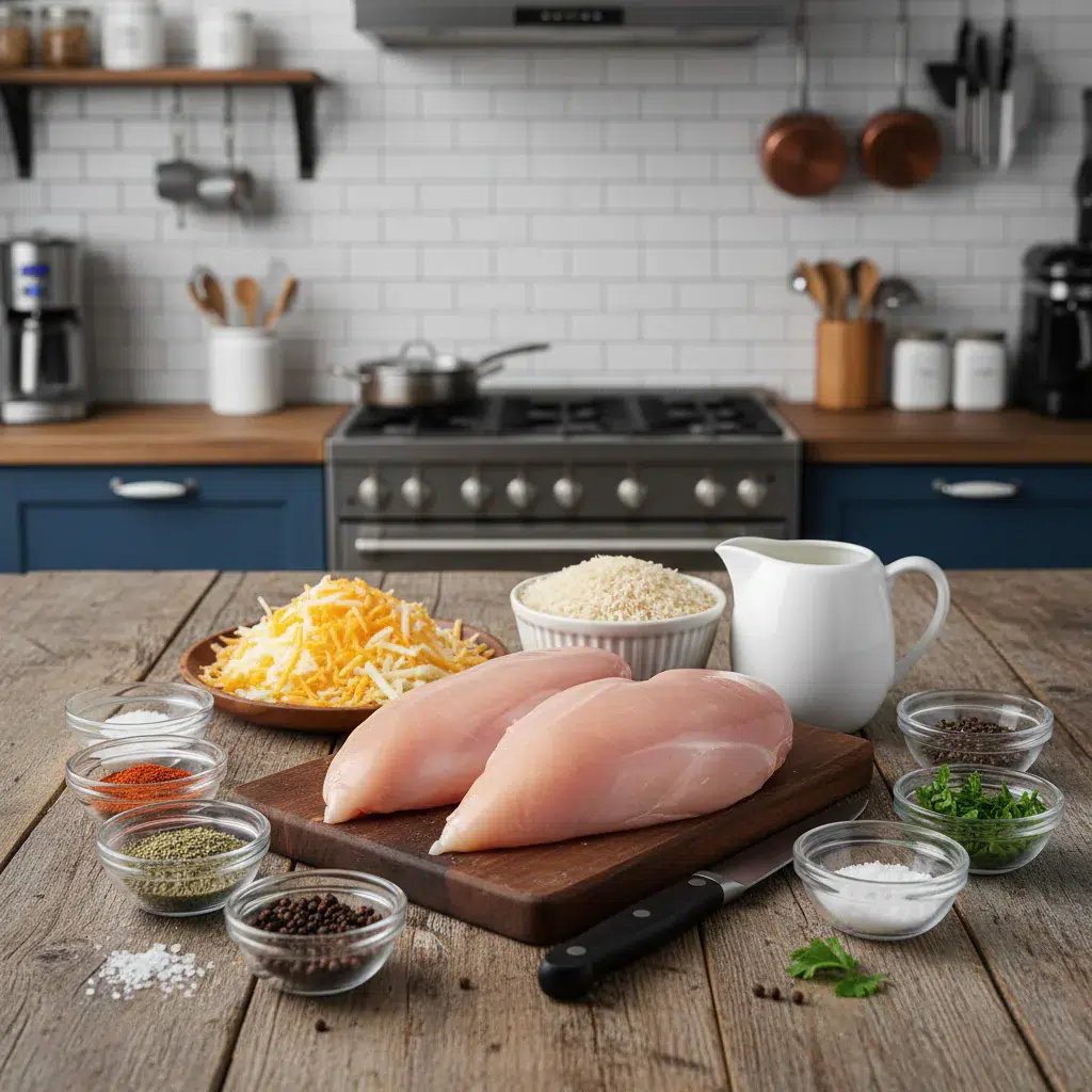 Creamy Smothered Chicken and Rice - ingredients preparation