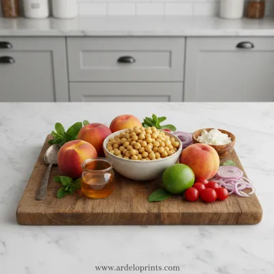 Chickpea Peach Salad with Honey Lime Dressing - ingredients preparation