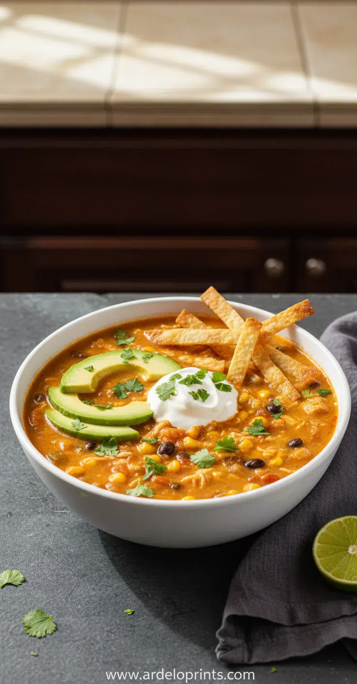 Creamy Chicken Tortilla Soup Recipe - final presentation