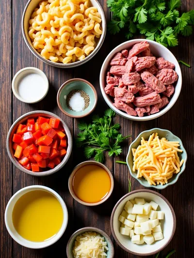 Loaded Turkey Bacon Cheeseburger Pasta - ingredients preparation