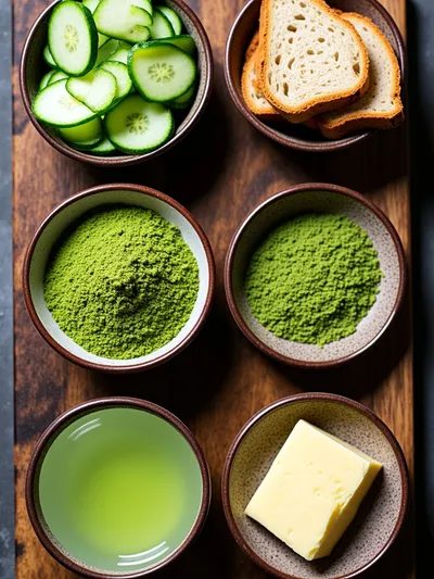 Matcha Cucumber Tea Sandwich – Fresh Vegan Finger Sandwich - ingredients preparation