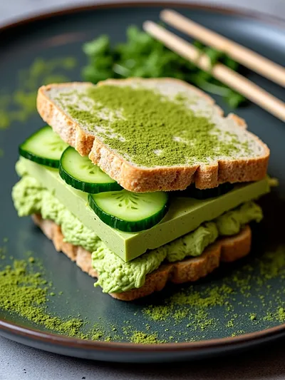 Matcha Cucumber Tea Sandwich – Fresh Vegan Finger Sandwich - cooking process