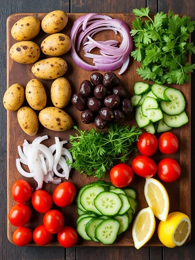 Best Ever Healthy Mediterranean Potato Salad - ingredients preparation