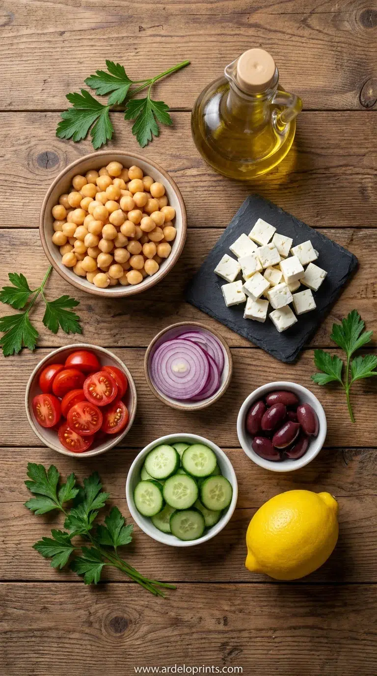Mediterranean Chickpea Feta Salad Recipe - ingredients preparation