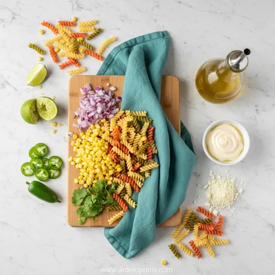 Mexican Street Corn Pasta Salad - cooking process