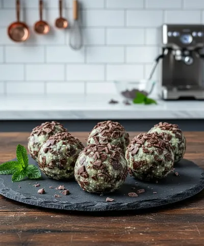Mint Chocolate Chip Protein Balls Recipe - ready to serve