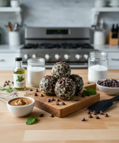 Mint Chocolate Chip Protein Balls Recipe - ingredients preparation