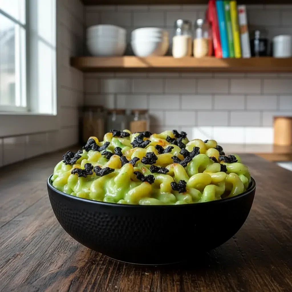 Monster Mac and Cheese with spooky edible eyes