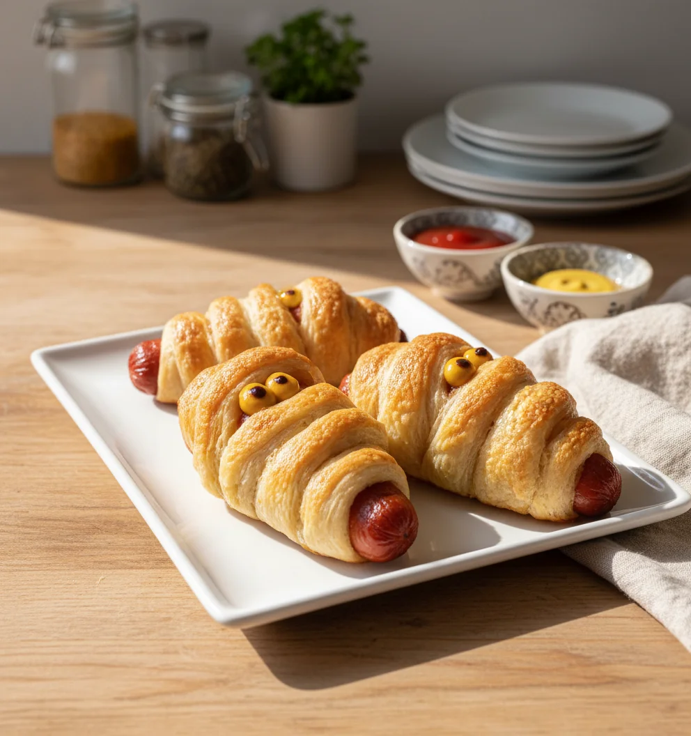 Mummy Pigs in a Blanket Halloween Appetizers - feature image