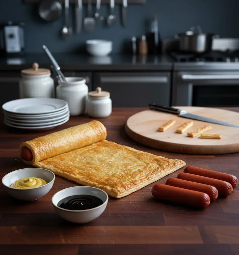 Mummy Pigs in a Blanket Halloween Appetizers - ingredients preparation