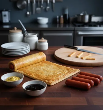 Mummy Pigs in a Blanket Halloween Appetizers - ingredients preparation