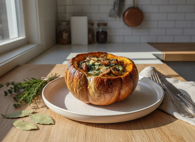 Mushroom & Spinach Stuffed Pumpkin Recipe