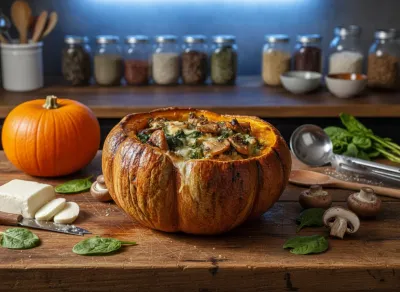 Mushroom & Spinach Stuffed Pumpkin Recipe - ingredients preparation