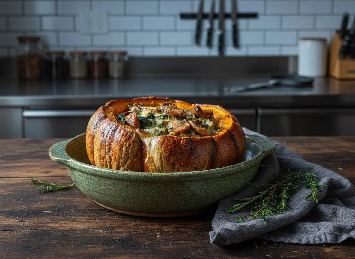 Mushroom & Spinach Stuffed Pumpkin Recipe - final presentation