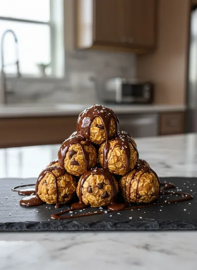 No-Bake Chocolate Peanut Butter Protein Balls - ready to serve