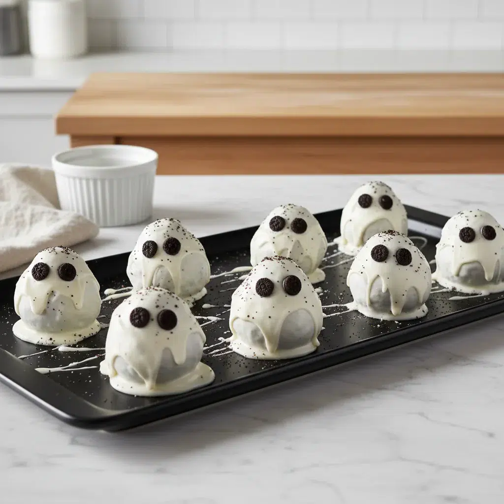 No-Bake Oreo Ghost Truffles: Spooky Halloween Treat - final presentation