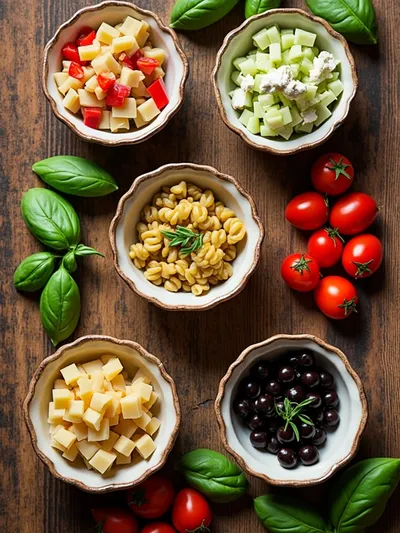 Pasta Salad Cups Recipe - ingredients preparation