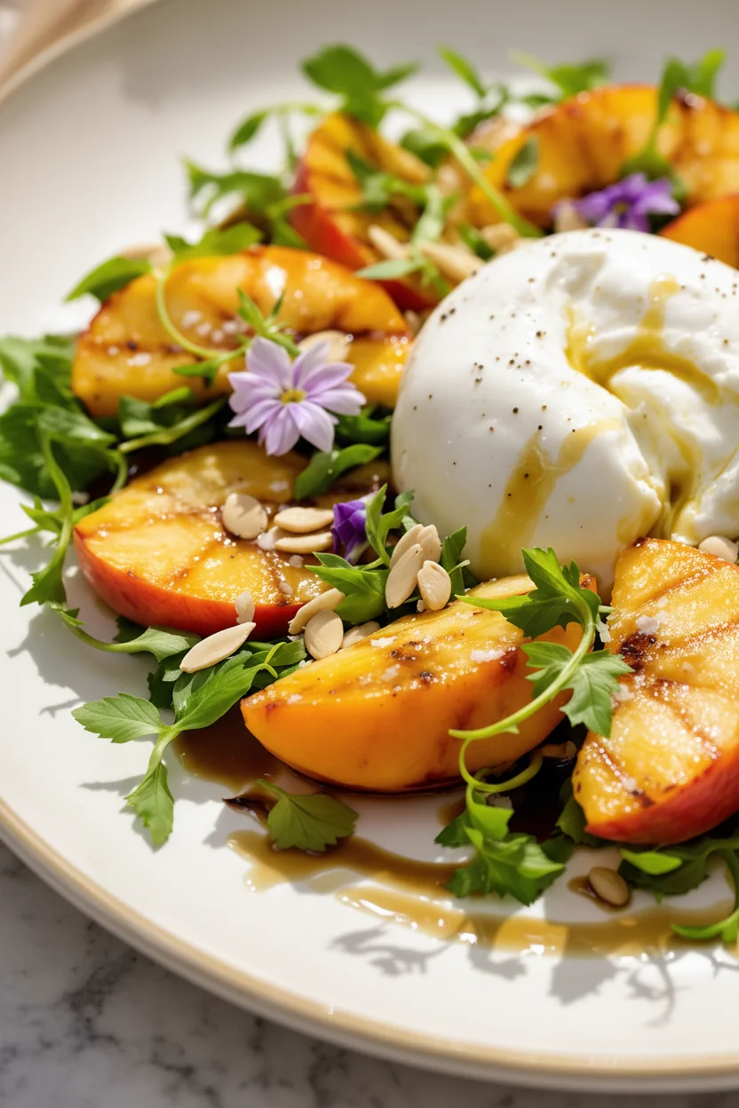 Peach Burrata Salad with Balsamic Drizzle - feature image