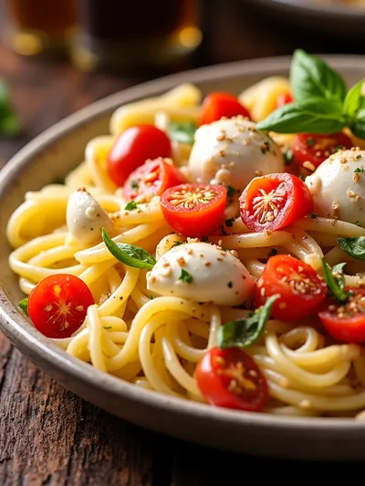 Peseto Pasta Salad with Tomatoes & Mozzarella
