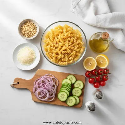 Pesto Pasta Salad Recipe - ingredients preparation