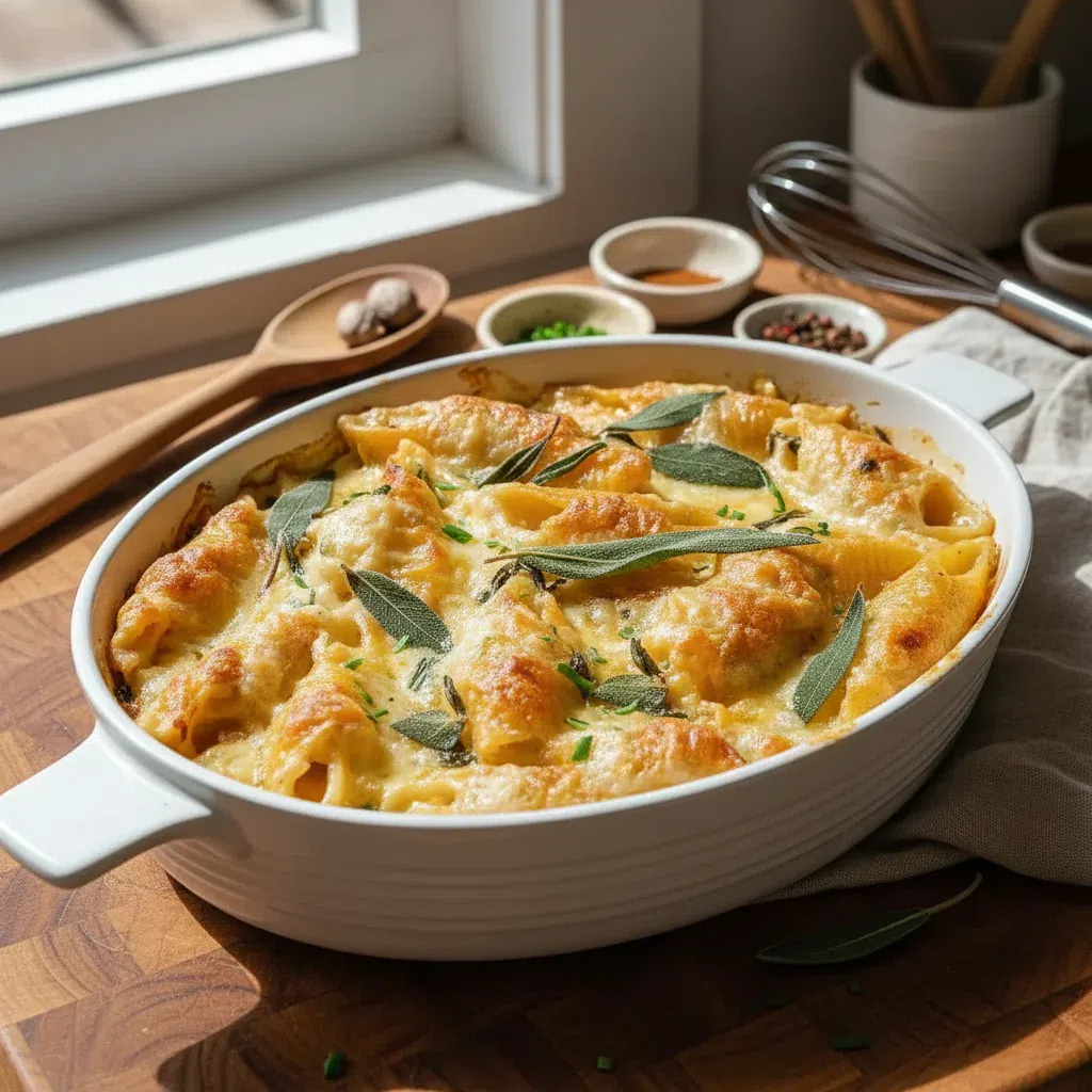 Pumpkin Gouda Stuffed Shells with Brown Butter Sage Alfredo Sauce