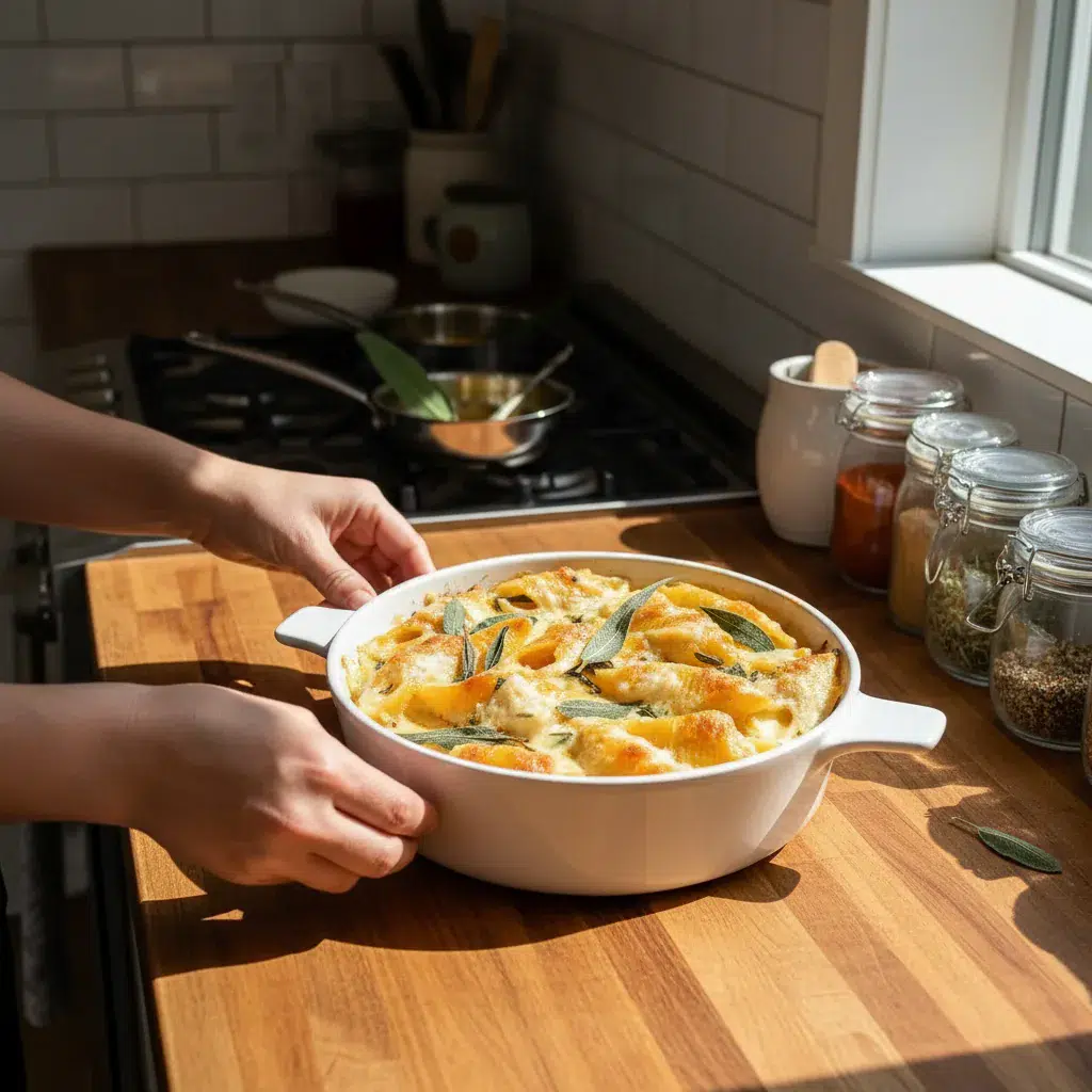 Pumpkin Gouda Stuffed Shells: Sage Alfredo - cooking process