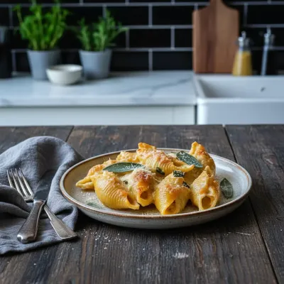 Pumpkin Gouda Stuffed Shells: Sage Alfredo - ready to serve